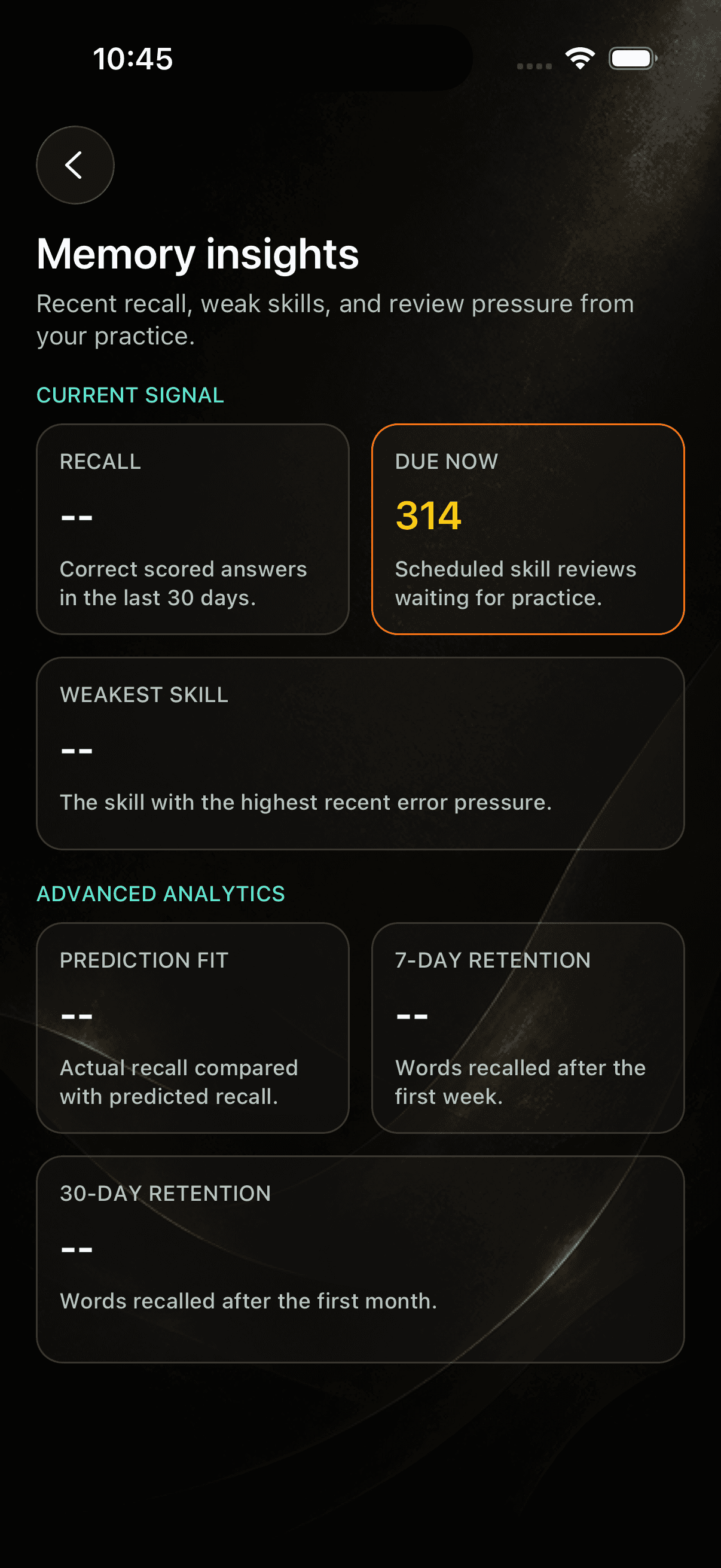 Holen Deutsch insights screen showing learning progress